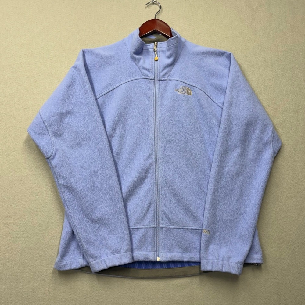 The North Face Fleece Jacket Women XL Blue Full Zip Mock Neck Raglan S49